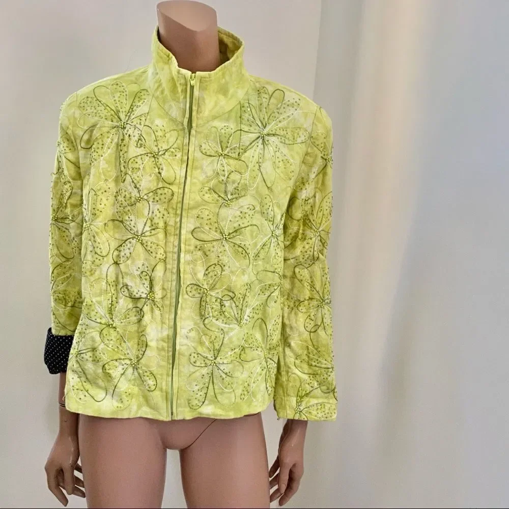 Anage vintage neon green embroidered jacket L